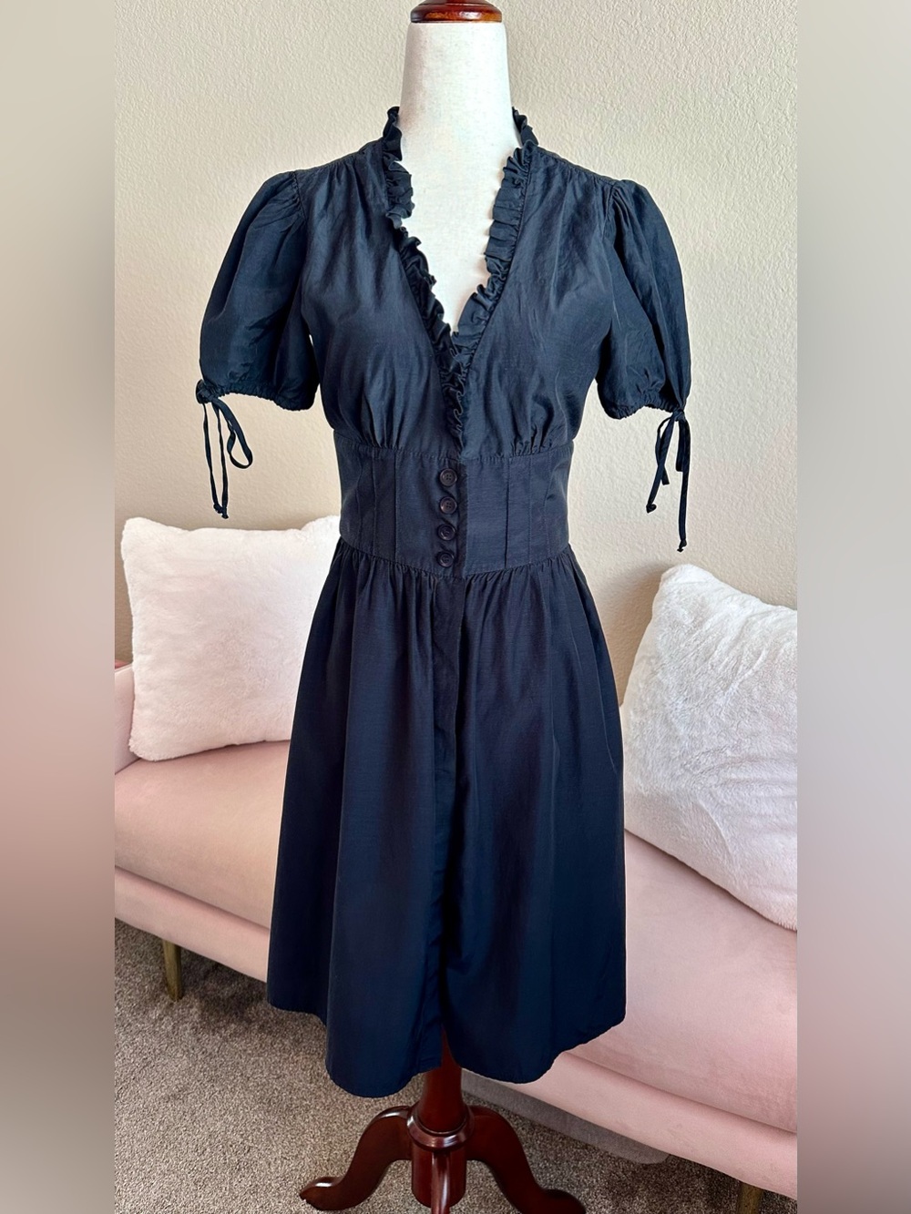 VTG Y2K To The Max Black Corset Dress Women’s Sz 4 Smocked Milkmaid  Whimsigoth